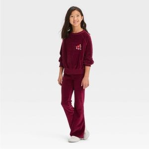 Cat & Jack Girls XL 14 Velour Sweatshirt & flare pants outfit set